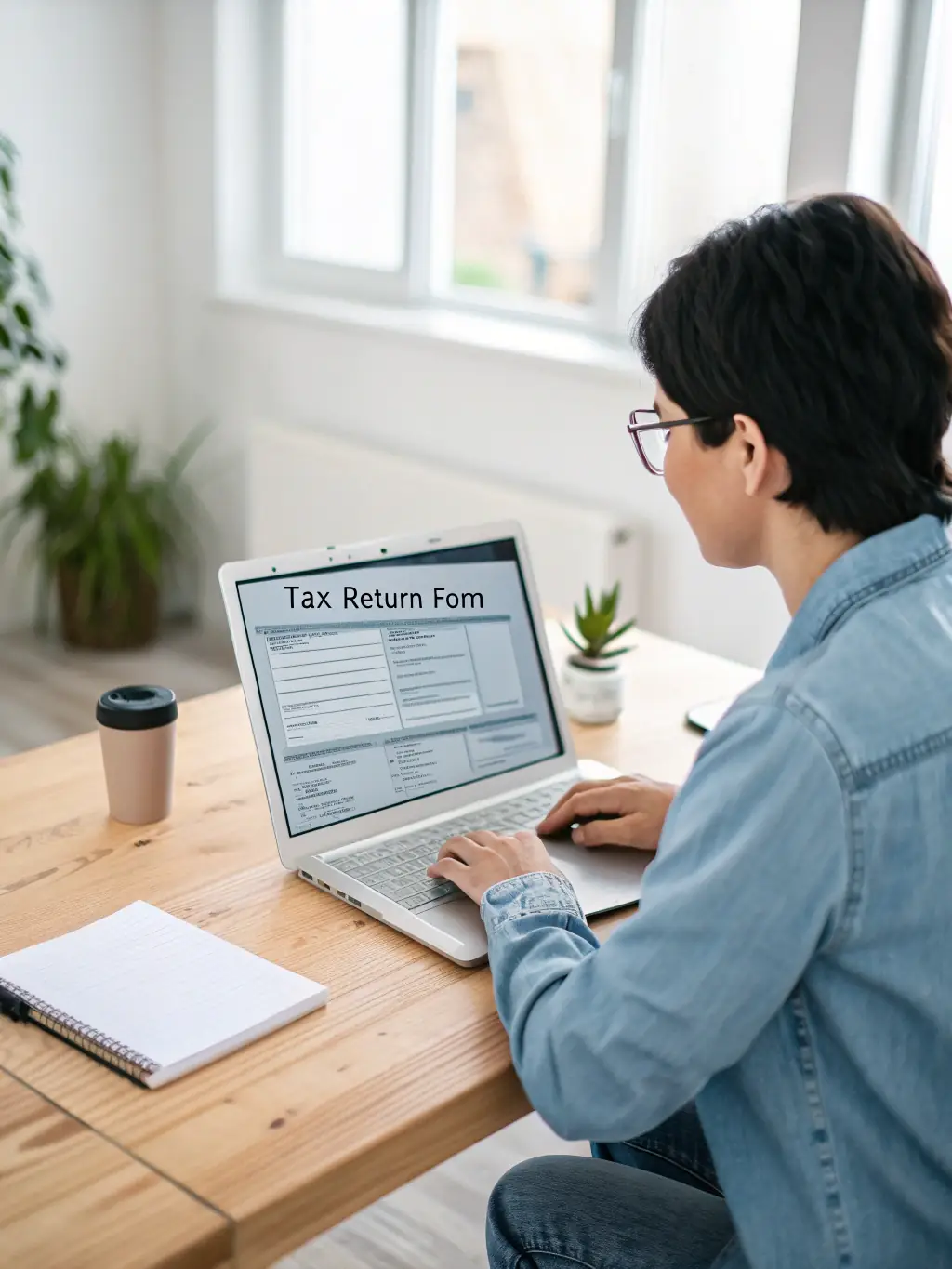 A focused individual working on tax planning strategies with various documents and a calculator on the desk, showcasing expertise in tax optimization.