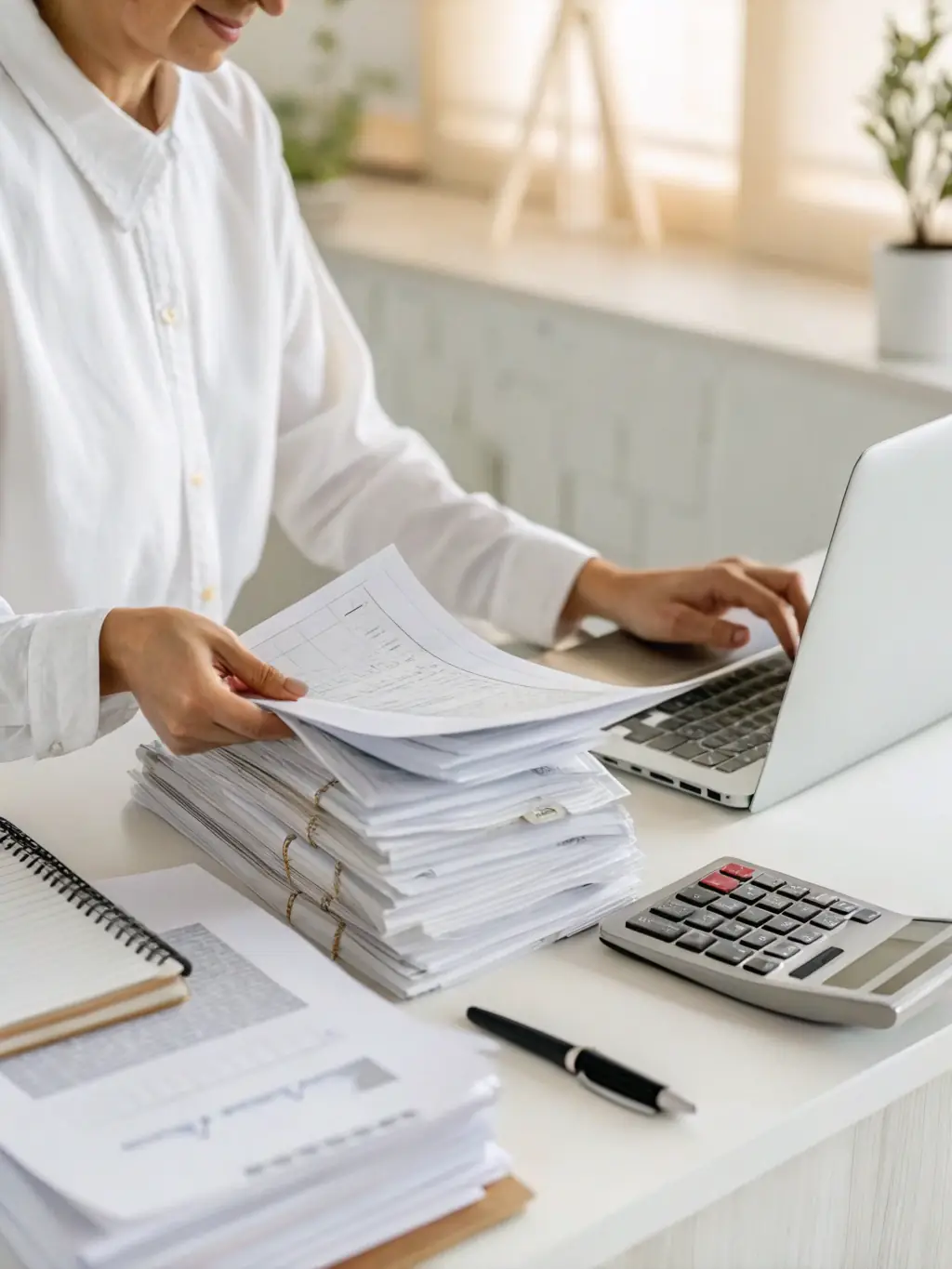 A well-organized bookkeeping system with neatly arranged ledgers and digital records, highlighting the importance of meticulous record-keeping.